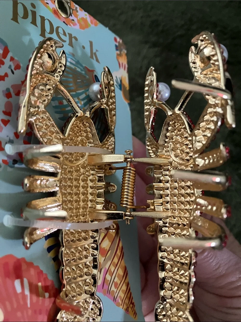 Lobster with pearls hair clip claw NEW